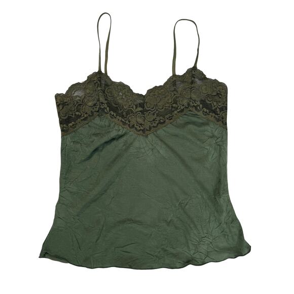 Y2K Lace Trim Cami Top Medium Olive Green 90s Fairy Whimsygoth Retro Camisole - Picture 5 of 14